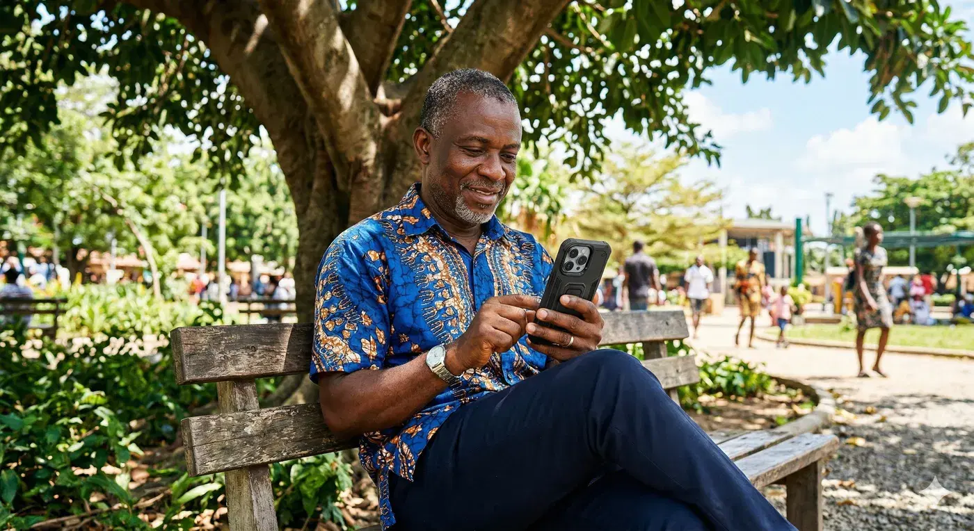 Nigerian woman using AISHA on WhatsApp
